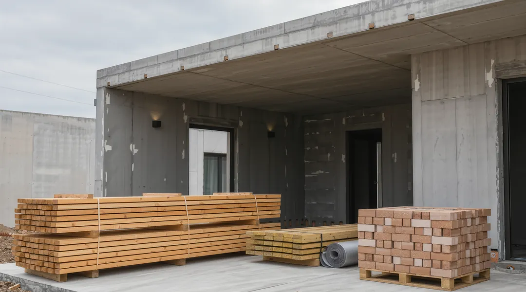 Baustoffe eines Neubaus auf der Baustelle